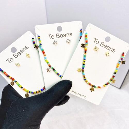 StainlessSteel set Simple Seed Beads Strand Necklace Women String Bear heart star mickey Necklace Jewelry Chokers Necklace Gift