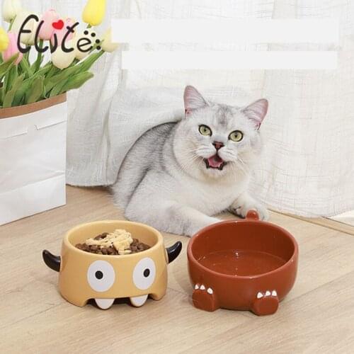 New Cartoon Ceramics Puppy Cat Dog Pet Eating and Drinking Bowl Water Bowl Feeder Pets Supplies Feeding Single Bowl Porcelain