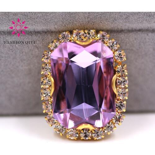 New Hot Gold base Rectangular octagonal shape Cryatal violet sew on rhinestones glass Crystal button DIY clothing accessories