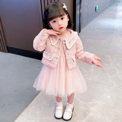 Girls Clothes Plaid Childrens Clothes For Girls Jacket + Mesh Dress Girl Outfit Spring Autumn Kids Tracksuit