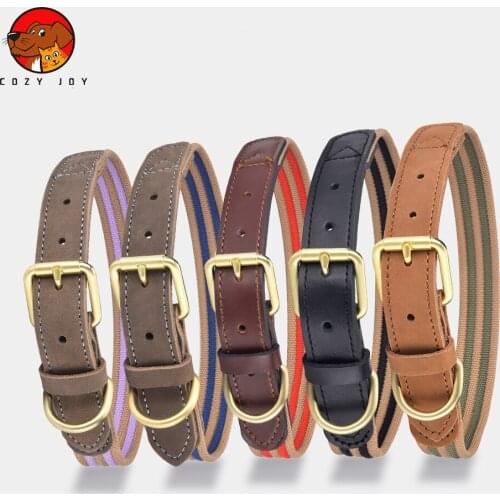 Cowhide Genuine Leather Pet Dog Collars Top Quality Top Grade Pet Collars Heavy Duty For Small Medium Large Dogs Adjustable