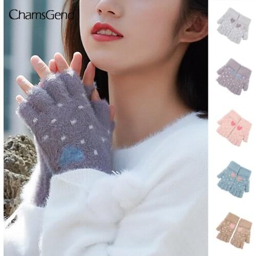 Women Girls Cute Gloves Winter Warm Thick Fluffy Plush Cute Fingerless Mittens Gloves Christmas Halloween Gifts Dropshipping