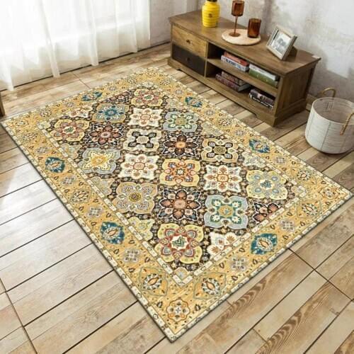 Persian Style Carpet and Rug for Living Room Ethnic Yellow Flowers Home Decoration Tapete Bedroom Bedside Anti-Slip Floor Mats