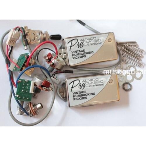 Epi proalnico N and B pickups with pro wiring harness pots/w 3way switches in chrome