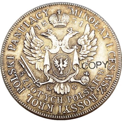 Poland 1834 5 Zlotych Silver Plated Coins Copy