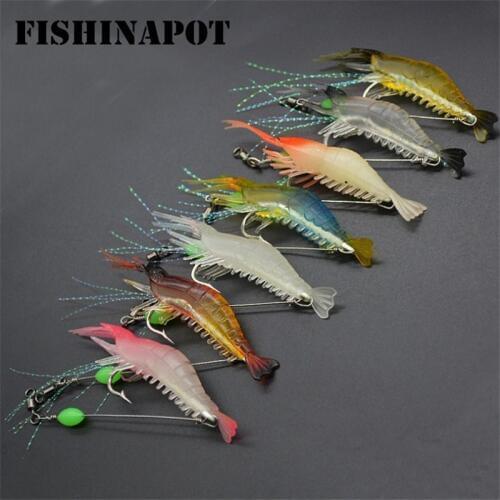 FISHINAPOT 1PCS Silicon Luminous Shrimp Fishing Lures Soft Lure 8cm/5g Artificial Bait With Glow Hook Artificial Baits Carp