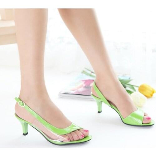 Fashion Sandals Women 2021 Fish Mouth Female Shoes Buckle Strap Transparent Women Sandals Short Heels For Party Bige Size 46