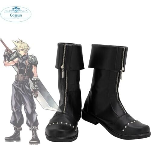 Final Fantasy 7 FF7 Cloud Strife Cosplay Boots Customized Black Shoes for Halloween Party Cosplay Shoes