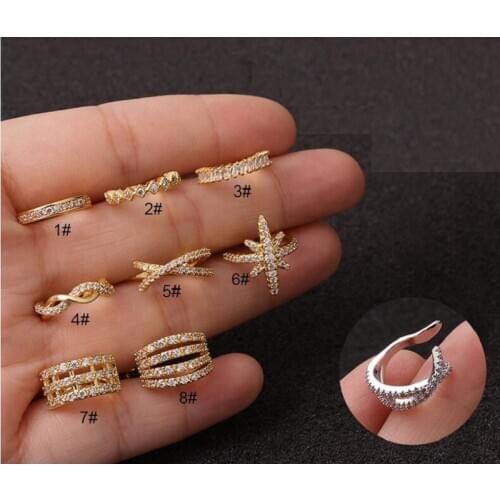 1pc Fake Piercing Clip On Earrings No Pierce Gold Ear Cuff Wrap Pendientes Crystal Zircon Clip Women Earcuff Climbers Brincos