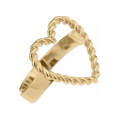 DARK DIAMOND-heart shaped cord ring in 925 sterling silver and 18 gold plated K. Adjustable