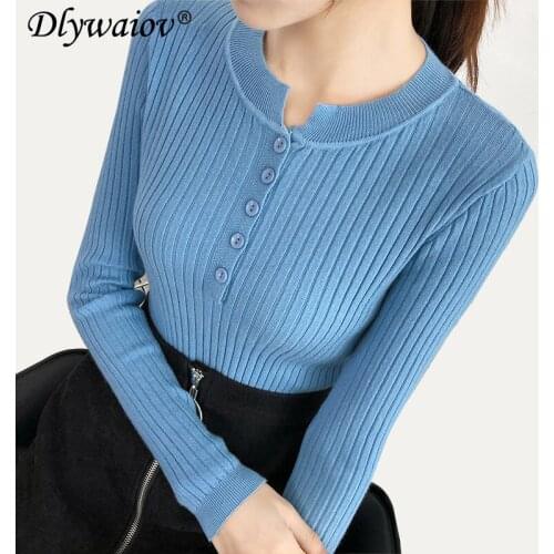 Knitted pullover sweater autumn winter casual tops 2021 womens sweater base clothes Female Buttons soft sweaters Black White