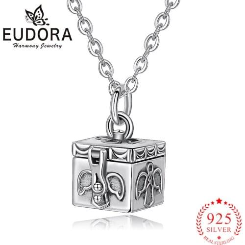 EUDORA 100% 925 Sterling Silver Message Box & Opened Prayer Box Pendant Necklace Fashion Fine Jewelry for Women Party Gift D394
