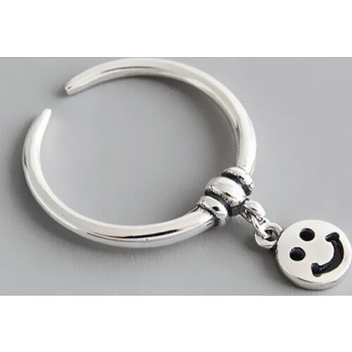 925 Sterling Silver Open Rings For Women Original Handmade Sterling Silver Smile Face Rings Jewelry
