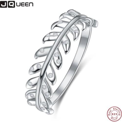 JQUEEN Womens5.5mm vine leaf diamond zircon ring Wedding Ring Silver Ring 925 Jewelry Paving Set CZ Zircon Crystal Jewelry