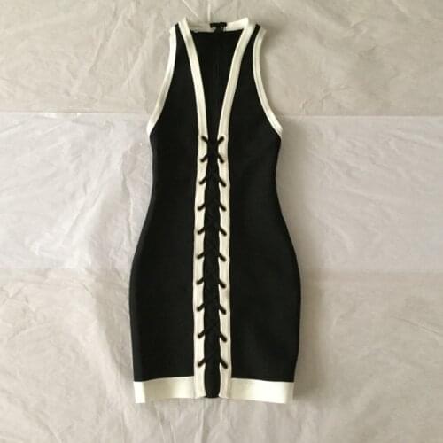 Women Sexy Sleeveless Deep V Neck Bandage Dress Fashion Slim Nightclub bodycon Party Dress
