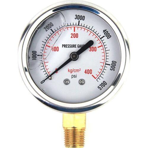 1/4 NPT Male Automotive Oil Pressure Gauge Instrument US Standard Thread Hydraulic Mater Tool 0-5000 PSI Liquid Filled Tools