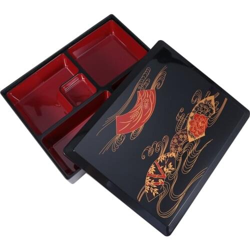 1 Pc Medium-Sized Japanese Meal Prep Containers Sushi Box Bento Box for Business Meals (Wood Grain Cover Bla