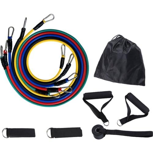 11pcs Fitness Resistance Bands 10/15/20/25/30lb Elastic Rope Set for Indoor Home Gym Exercise Workout Muscle Body Training