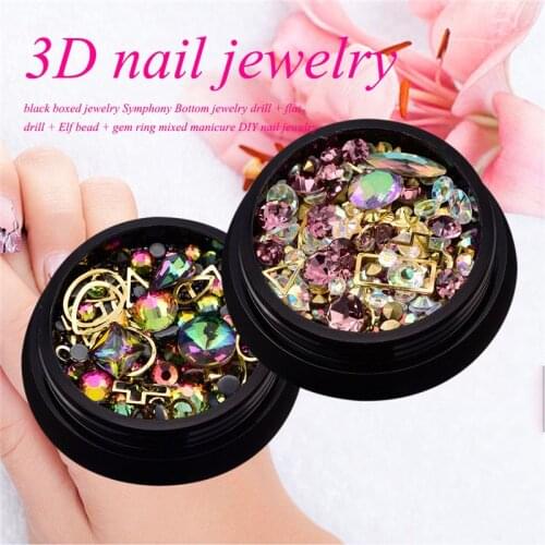 2 Box 3D Nail Jewelry Colorful Mixed Acrylic Tip Diamond Flat Jewel Stone Nail Rhinestone Manicure DIY Nail Art Decoration (Magi