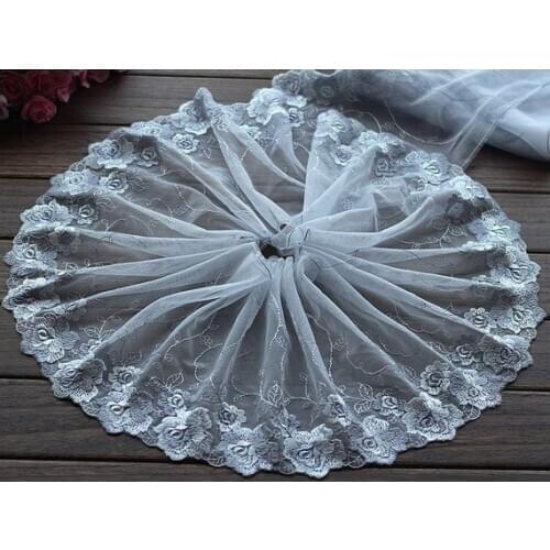 2 Yards Lace Trim Light Grey Floral Embroidered Tulle Lace 8.26 Inches Wide High Quality