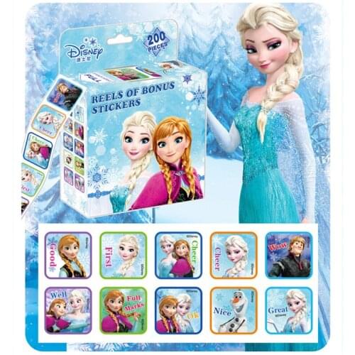 200PCS/Roll Disney Cartoon Frozen Stickers Cute Princess Mickey Sofia Rewards Sticker for kids Toys childrens birthday gift