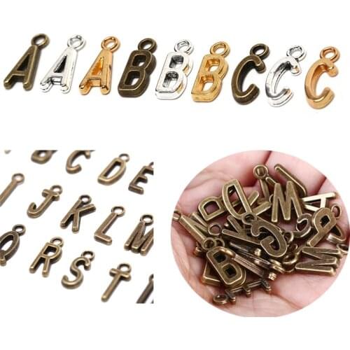 26Pcs /set A-Z Metel Antique Bronze Slide Letters Charms DIY Fit Bracelet And Necklace Making , Alphabet Word Letter Pendant