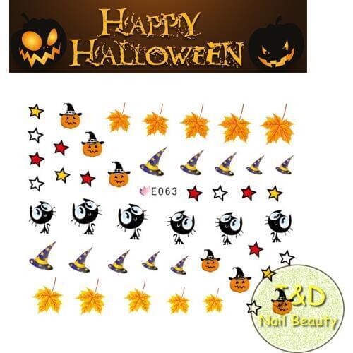 5pcs Halloween Nail Art Sticker Leaves Nail Decals Pumpkin Nail Decorations Kitten French Manicure E63