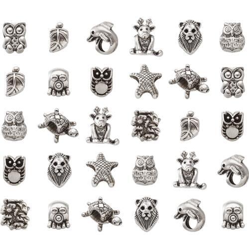 Approx 35-40pcs/100g Tibetan Style Alloy Large Hole Bead European Beads Hole: 3~5mm Bracelet Necklace Decoration