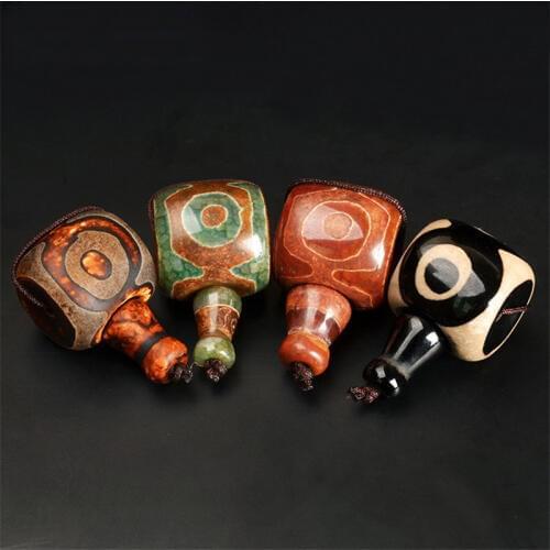 2 Sets Tibetan Eyes Dzi Bead, Antiqued Stone Brown Tee Pagoda Spacer Bead Buddha Head Bead Loose Beads For Jewelry Making