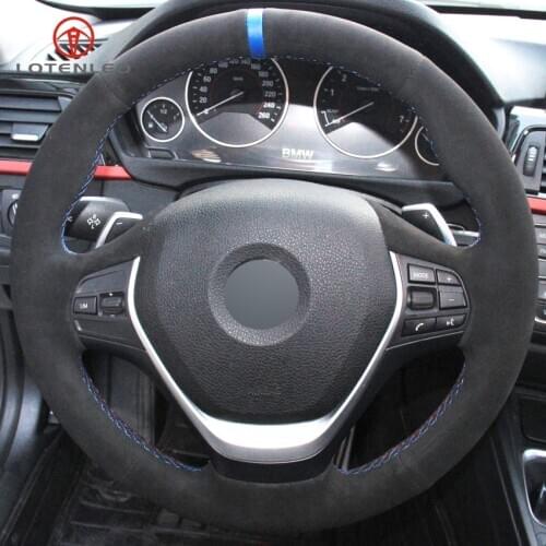 LQTENLEO Black Suede Car Steering Wheel Cover for BMW F20 F21 F22 F23 118i 120i 125i 120d 218i 228i 420i 430i 435i 428i 440i 220