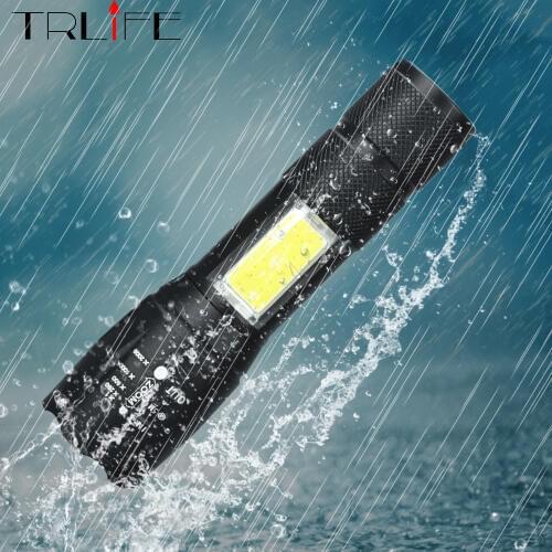 COB LED Flashlight T6 Lamp Beads Bulit-in Battery 18650 Lanternas Flash Light T6 Torch Lamp With USB Cable By Camping