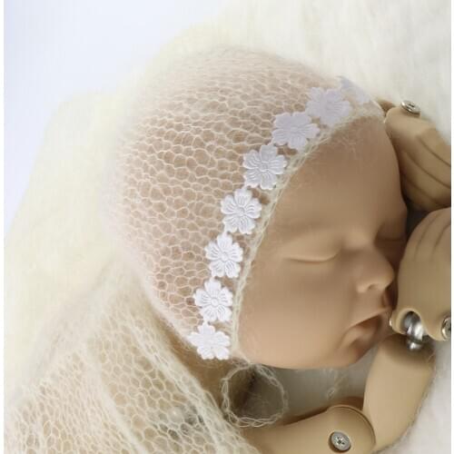 D&J Handcraft Baby Hand Knit Mohair Bonnet Photography Prop on Baby Shower Gift Newborn Photography Prop Baby Photography Props