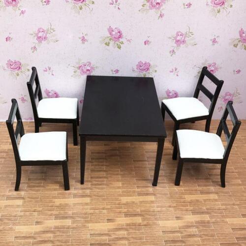 G10-X113 children baby gift Toy 1:12 Dollhouse mini Furniture Miniature rement accessories black white table chair 5pcs/set