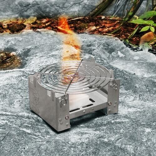 Pocket Stove Folding Emergency Camping Stove with Pot Support Rack Ultra Lightweight Backpacking Fishing Picnic BBQ