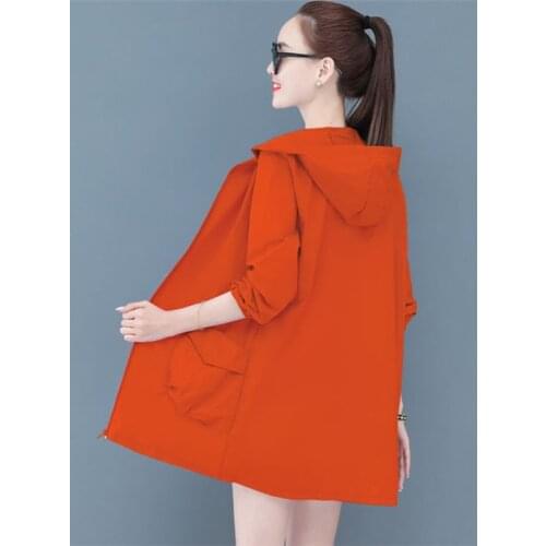 2021 New Summer Jacket Women Hooded Sun Protection Coat Casual Zipper Thin Windbreaker Coat Plus Size 6XL UV Protection Clothing
