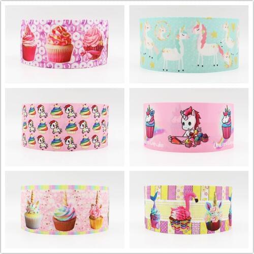 Q&N ribbon 16mm 22mm 25mm 38mm 50mm 75mm unicorn and ice cream printed grosgrain ribbon webbing 50yards/roll for hair tie