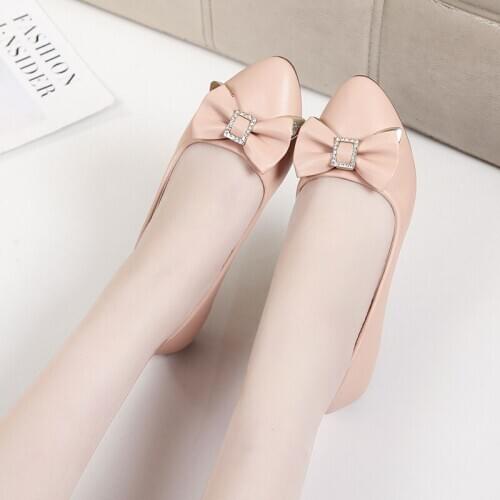 Hot Sale Popular Spring Autumn Ladies Casual Shoes Pointed Toe Simple Bow Elegant Retro Fashion Light Comfortable Slip-On W38-11