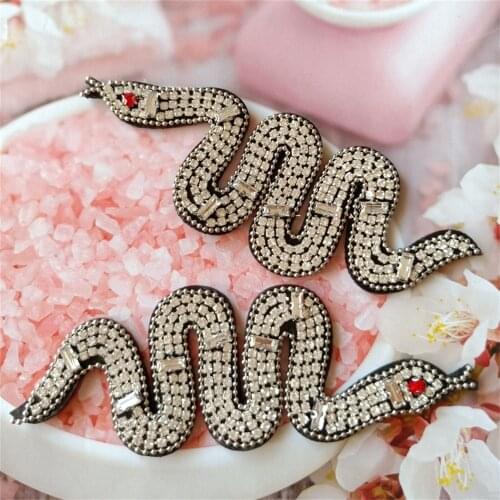 Maxsin 1 Pair High Quality Hand-beaded Rhinestone Snake Appliques Animal Patches Garment Decoration DIY Appliques Accessories