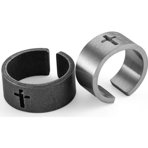 Megin D Stainless Steel Titanium Hip Hop Hollow Cross Vintage Simple Boho Rings for Men Women Couple Friend Gift Fashion Jewelry