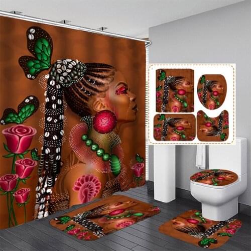 Waterproof Bathing Bathroom Shower Curtain Set Non-Slip Bath Mat Rug Carpet Sets Toilet Cover Home Decor Bathroom Decor
