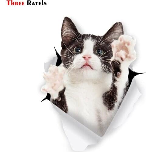 Three Ratels FTC-1096 3D Black&White Tuxedo Cat Car Sticker Bumper Wall Decal Toilet Window Refrigerator Laptop Door Sticker