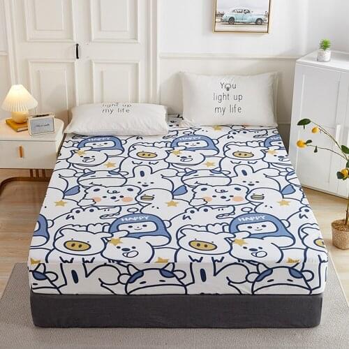 1pcs 100% Cotton Printed Fitted Sheet Mattress Cover Double Four Corners With Elastic Band Adult Kids Bed Linen (No Pillowcase)