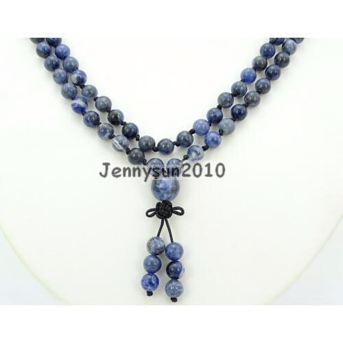 Natural Sodalite 6mm Gems Stone Buddhist 108 Beads Prayer Mala Knot Necklace Multi-Purpose 5Strands/Pack