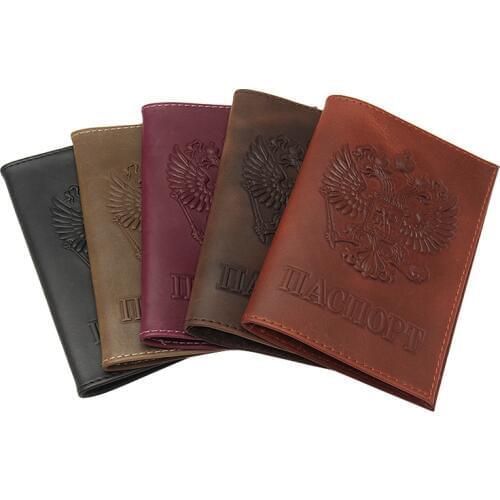 Vintage Style Russian comfortable Crazy horse Genuine Leather Passport Cover Double eagle Passport holder