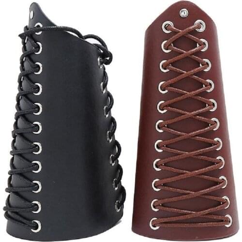 Punk Knight Lace Up PU Wristband Gothic Bracer Arm Wrist Guard Costume Gift
