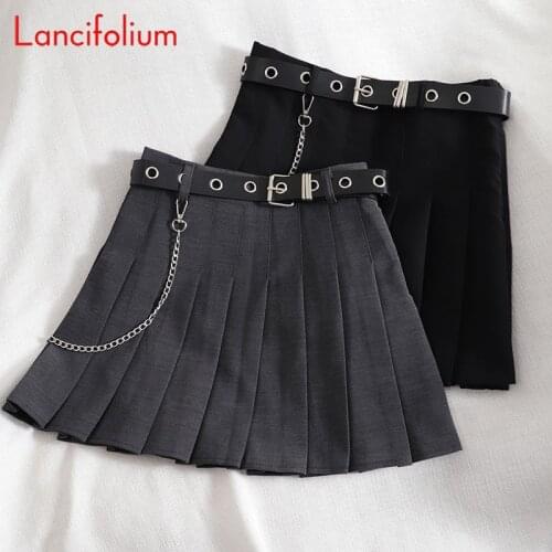 Sexy Y2k E Girl Kawaii Harajuku Emo Goth Gothic Punk High Waist Belt Black Tennis Ruffle Pleated Mini Skirt Summer Women 2021