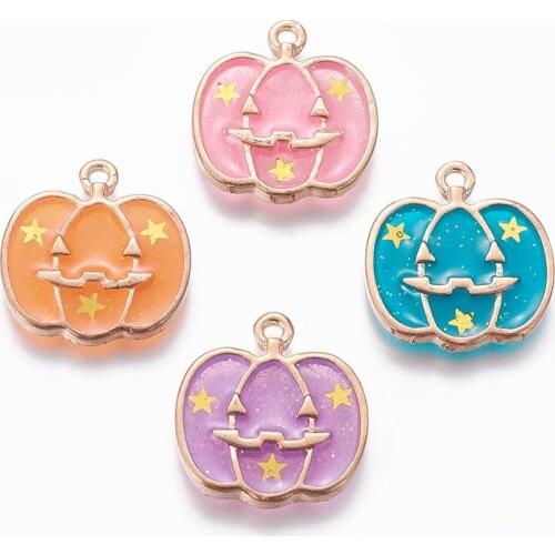 50Pcs Alloy Enamel Pendants Pumpkin Charms Halloween Style Bracelets Necklace Keychain Handmade DIY Jewelry Making Accessories
