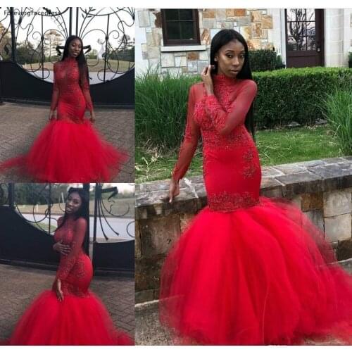 Amazing Red Long Sleeves Prom Dresses African Black Girls Holidays Graduation Wear Evening Party Gowns Plus Size Custom Made