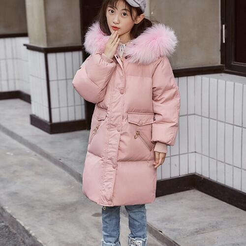 Winter Girls Clothing Warm Down Coat for Girls Thicken Warm Jacket Real Fur Hooded Children Outerwear Coats BC755