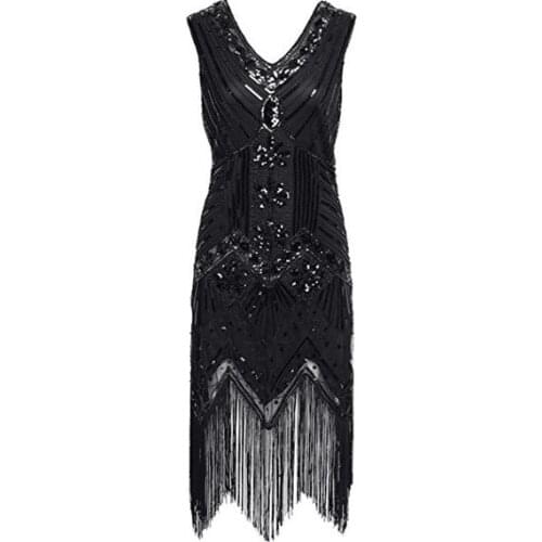 Plus Size XXXXL 1920s vtg gatsby charleston tassels flapper fringes beaded sequins dress UK10-18 HARAJUKU DISFRACES